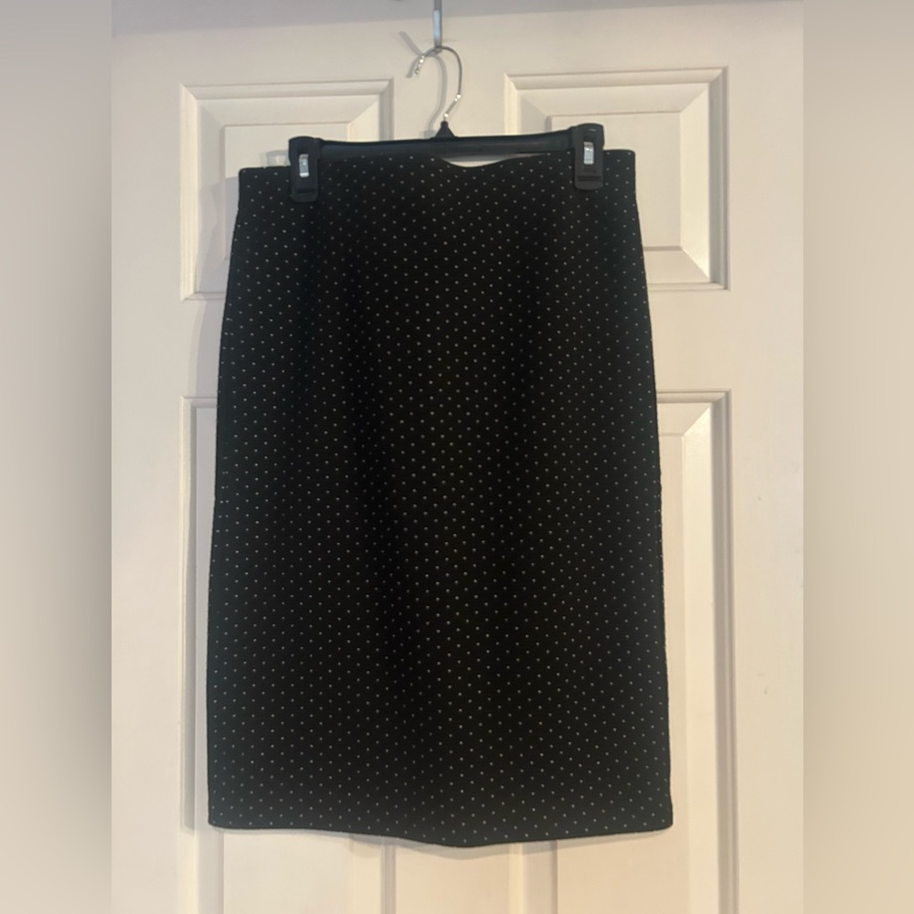 Loft Black Midi Pencil Skirt W/White Polka Dots. M. NWT.